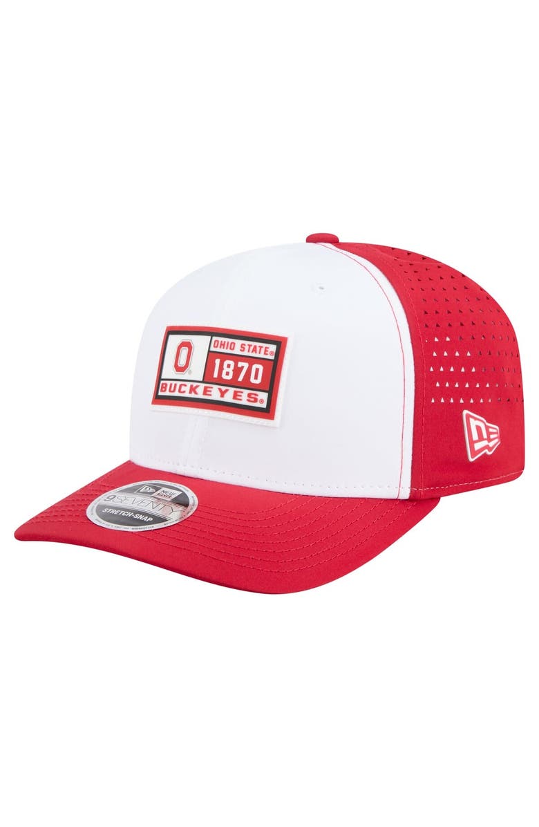 New Era Men's New Era White/Scarlet Ohio State Buckeyes Perforated Patched 9SEVENTY Adjustable Hat, Main, color, White