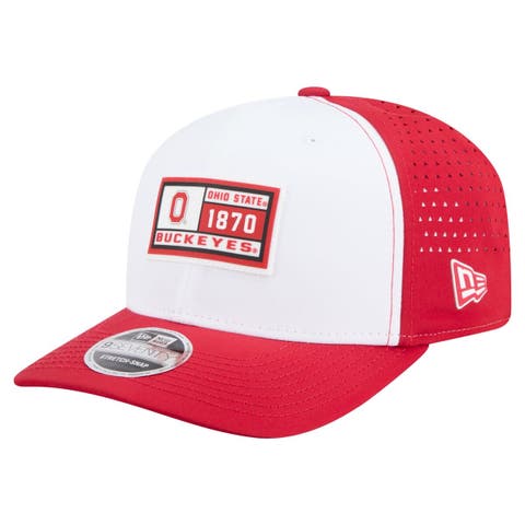 Men's New Era White/Scarlet Ohio State Buckeyes Perforated Patched 9SEVENTY Adjustable Hat