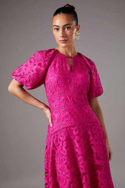 Coast Lace Hanky Hem Puff Sleeve Dress In Pink