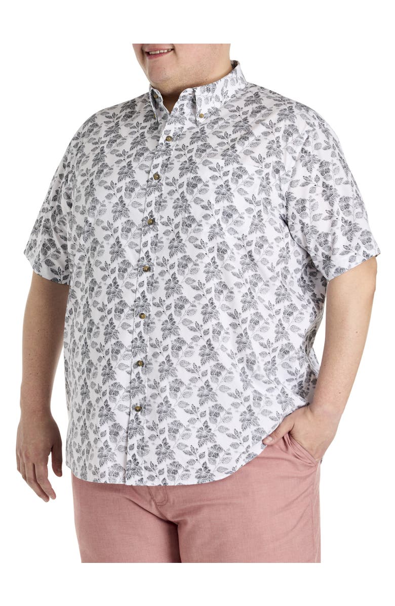 Harbor Bay by DXL Big & Tall Easy-Care Floral Print Sport Shirt, Main, color, Black