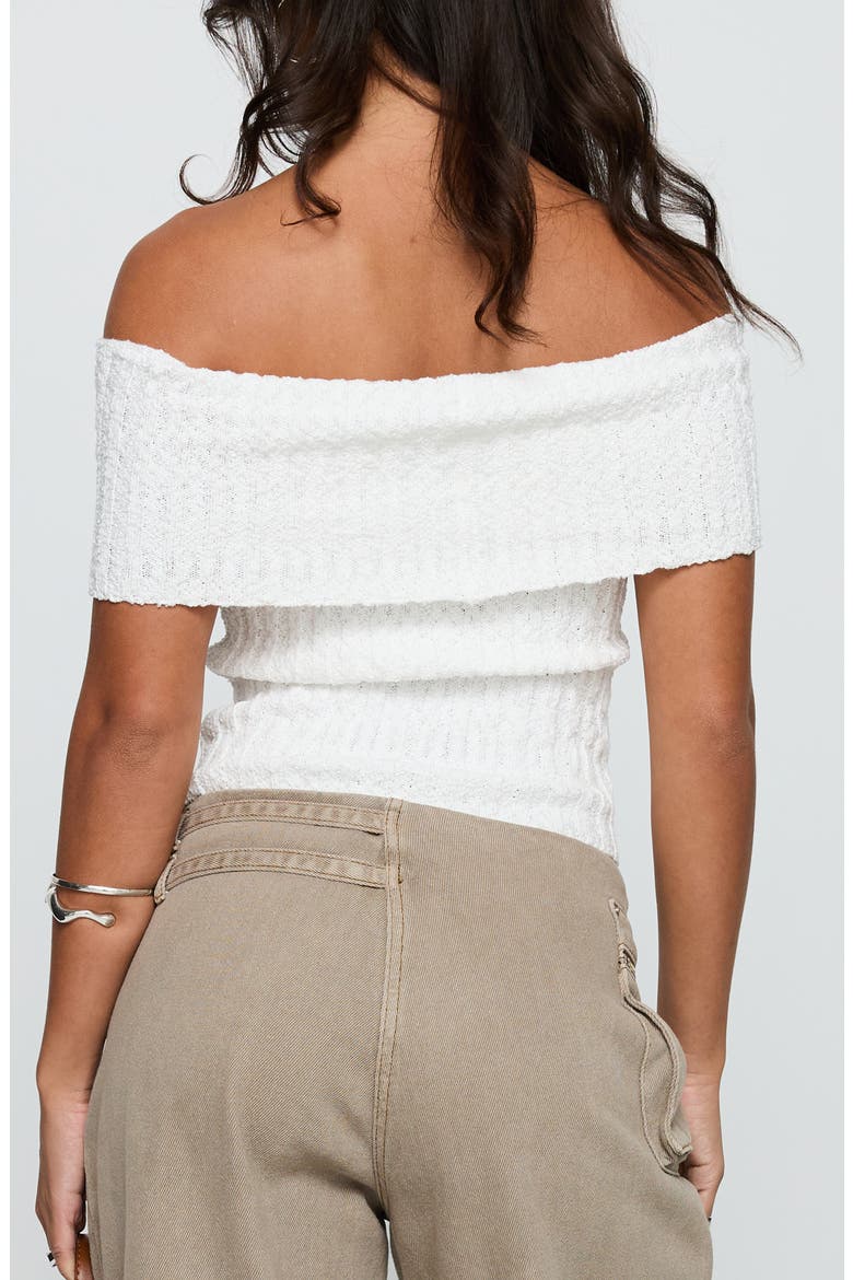 Murmur Foldover Off the Shoulder Rib Top, Alternate, color, WHITE
