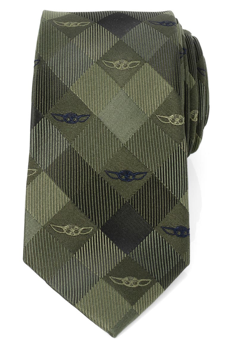 Star Wars Grogu Plaid Silk Blend Tie, Main, color, GREEN