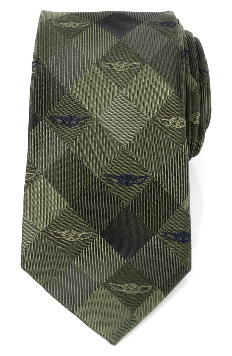 Cufflinks, Inc. Star Wars Grogu Plaid Silk Blend Tie, Main, color, Green