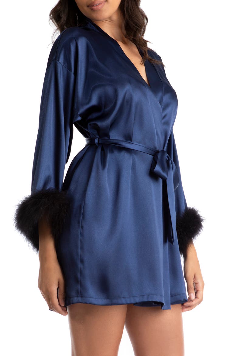 Noelle Feather Trim Satin Wrap, Alternate, color, BRIGHT NAVY