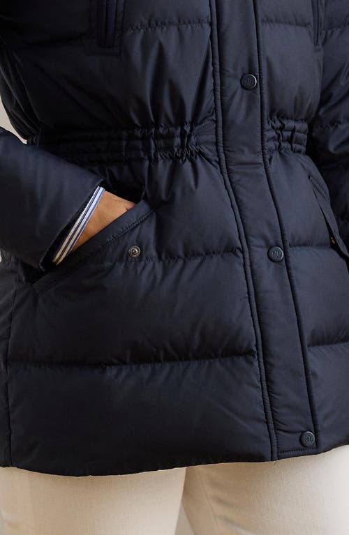 Ralph Lauren Lauren  Faux Fur Trim Down & Feather Fill Puffer Coat In Blue