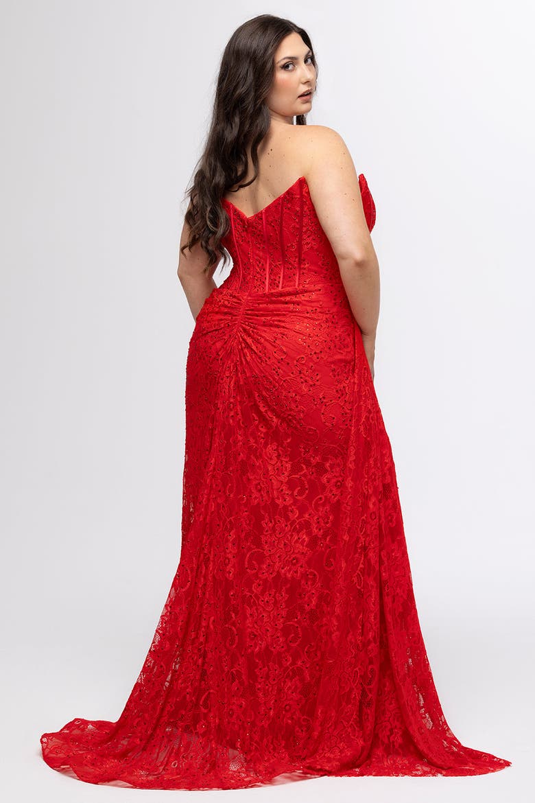 Stretch Lace Slim Plus Size Formal Dress, Alternate, color, Ruby