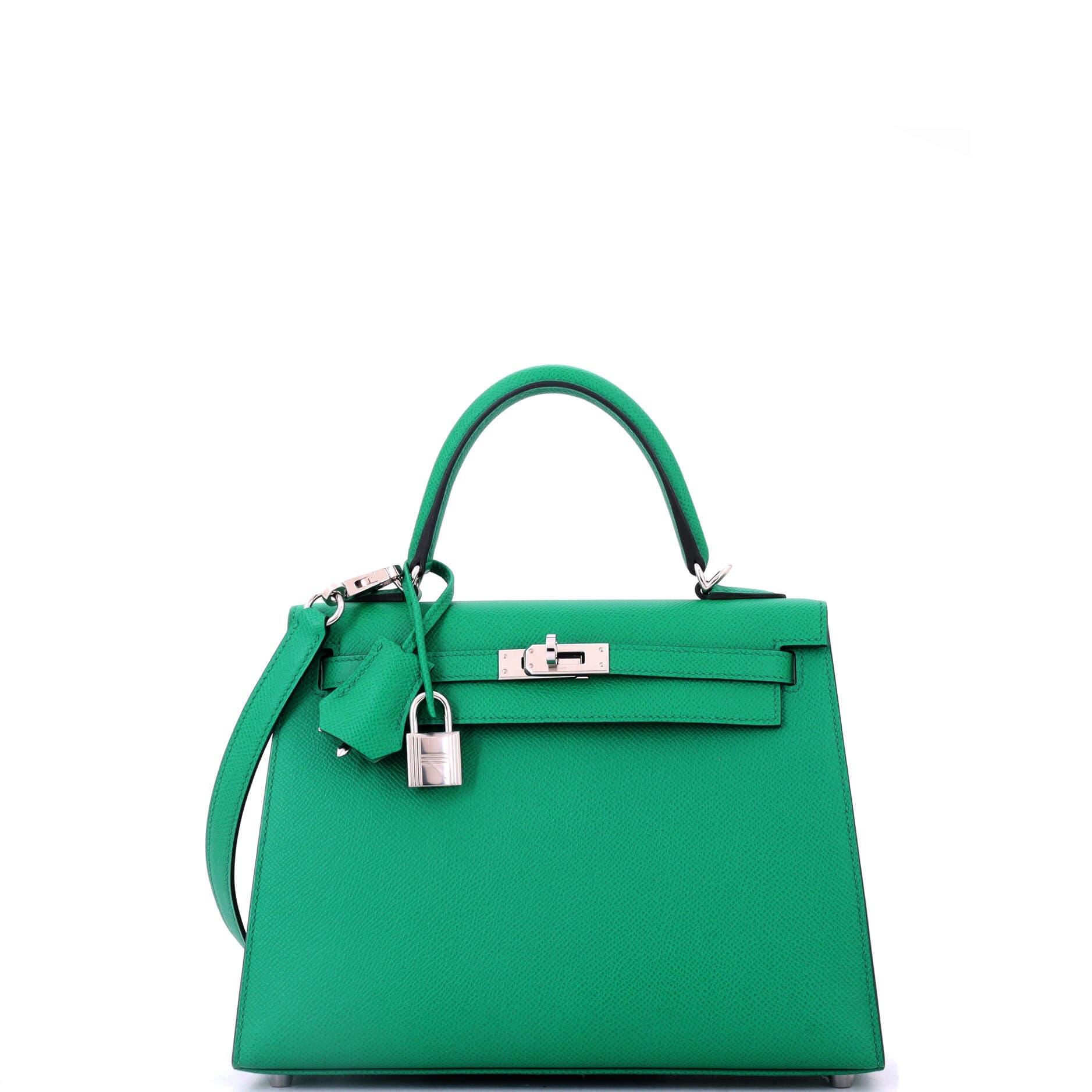 Pre-Owned Hermes Kelly Handbag Green Epsom with Palladium Hardware 25, Main, color, Vert Jade