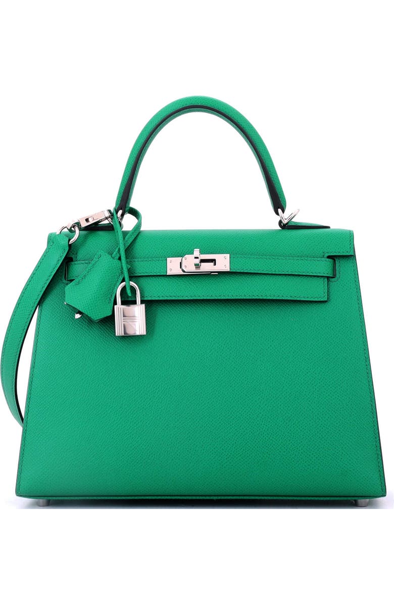 Pre-Owned Hermes Kelly Handbag Green Epsom with Palladium Hardware 25, Main, color, Vert Jade