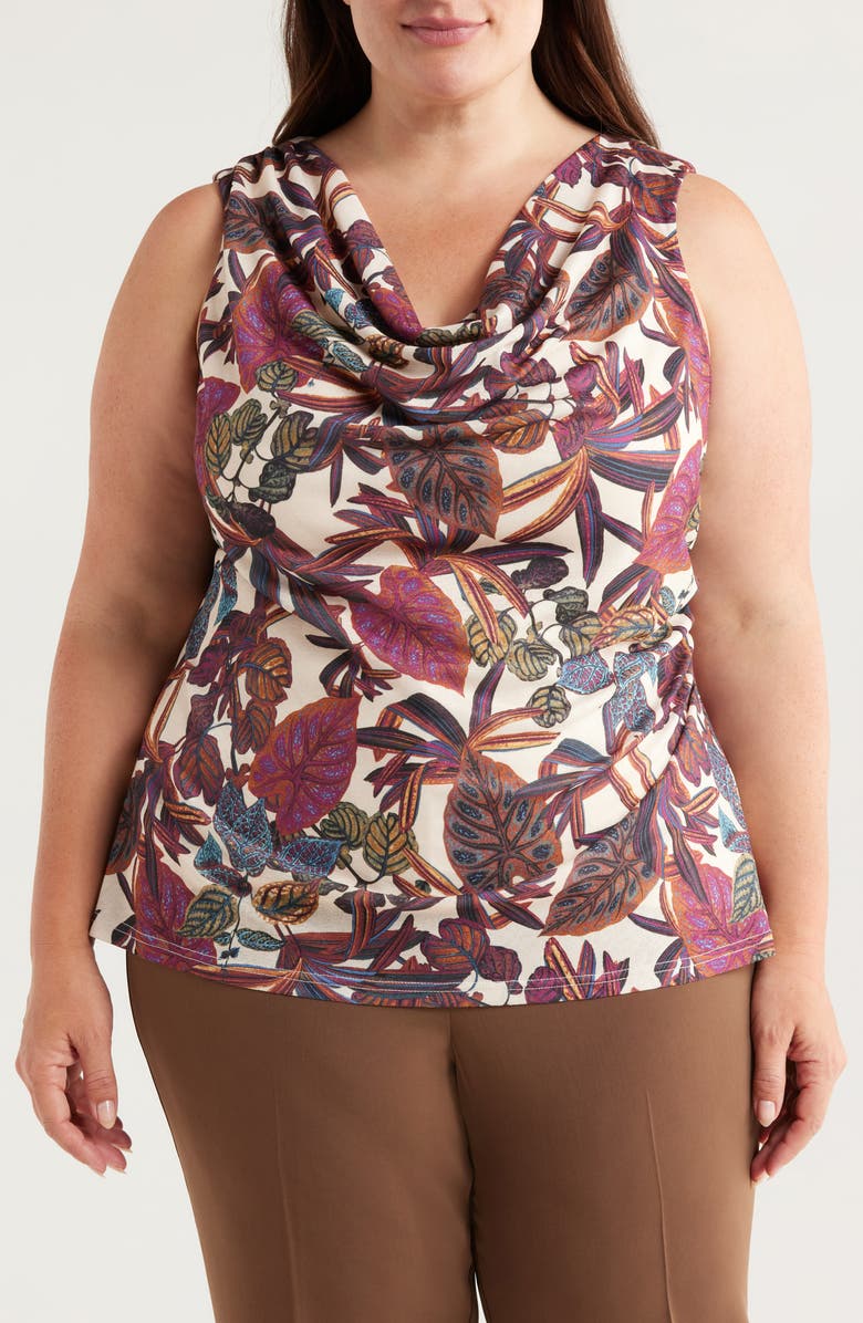 Tahari ASL Cowl Neck Matte Satin Top, Main, color, Wild Berry Tropical