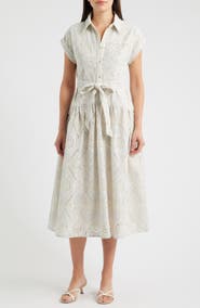 ZOE AND CLAIRE Stripe Eyelet Tie Waist Midi Dress