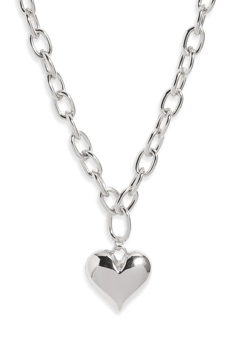 Puffy Heart Chain Necklace, Main, color, SILVER