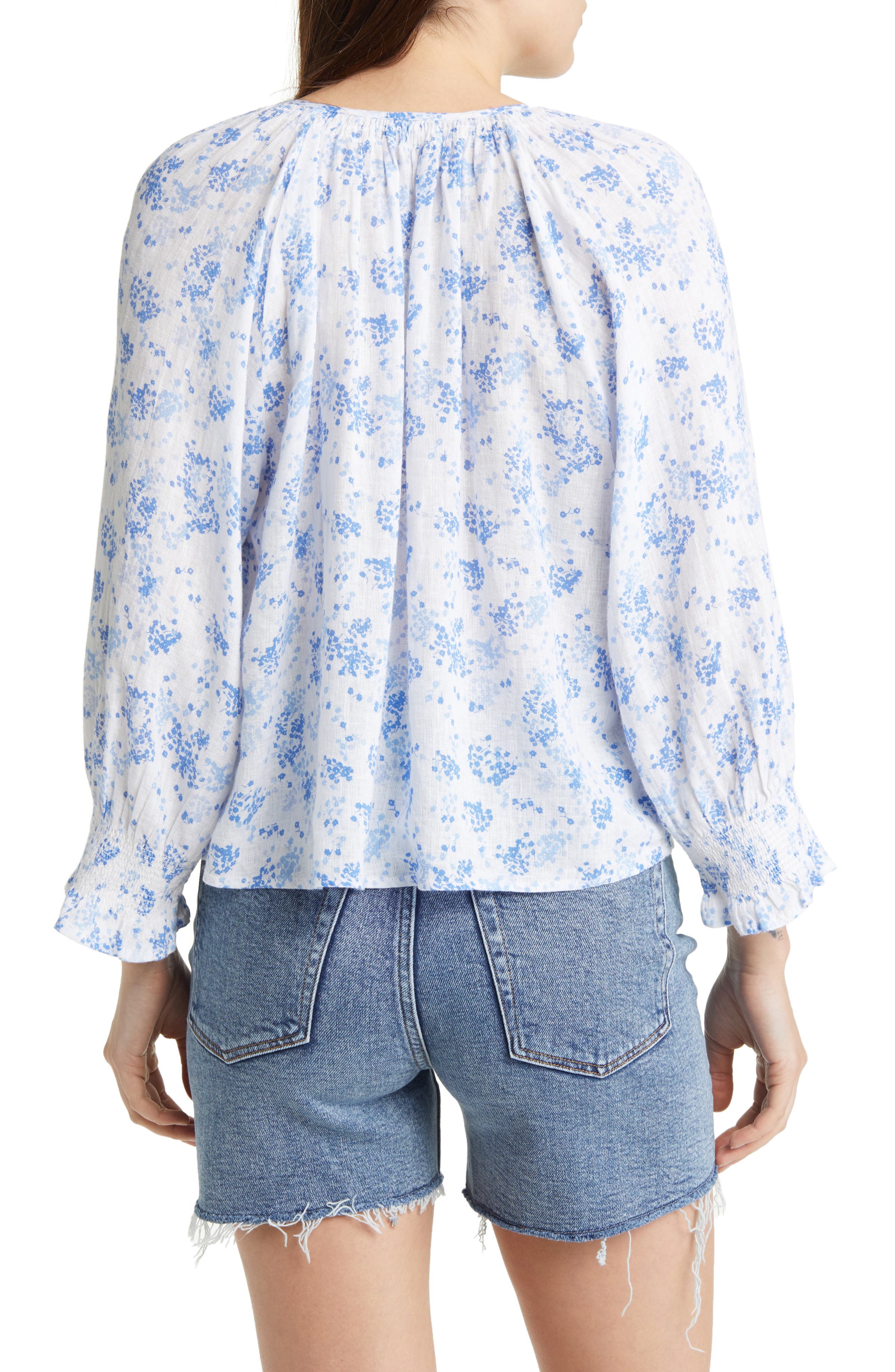 Rails Mariah Floral Print Smocked Linen Blend Blouse (Women ...