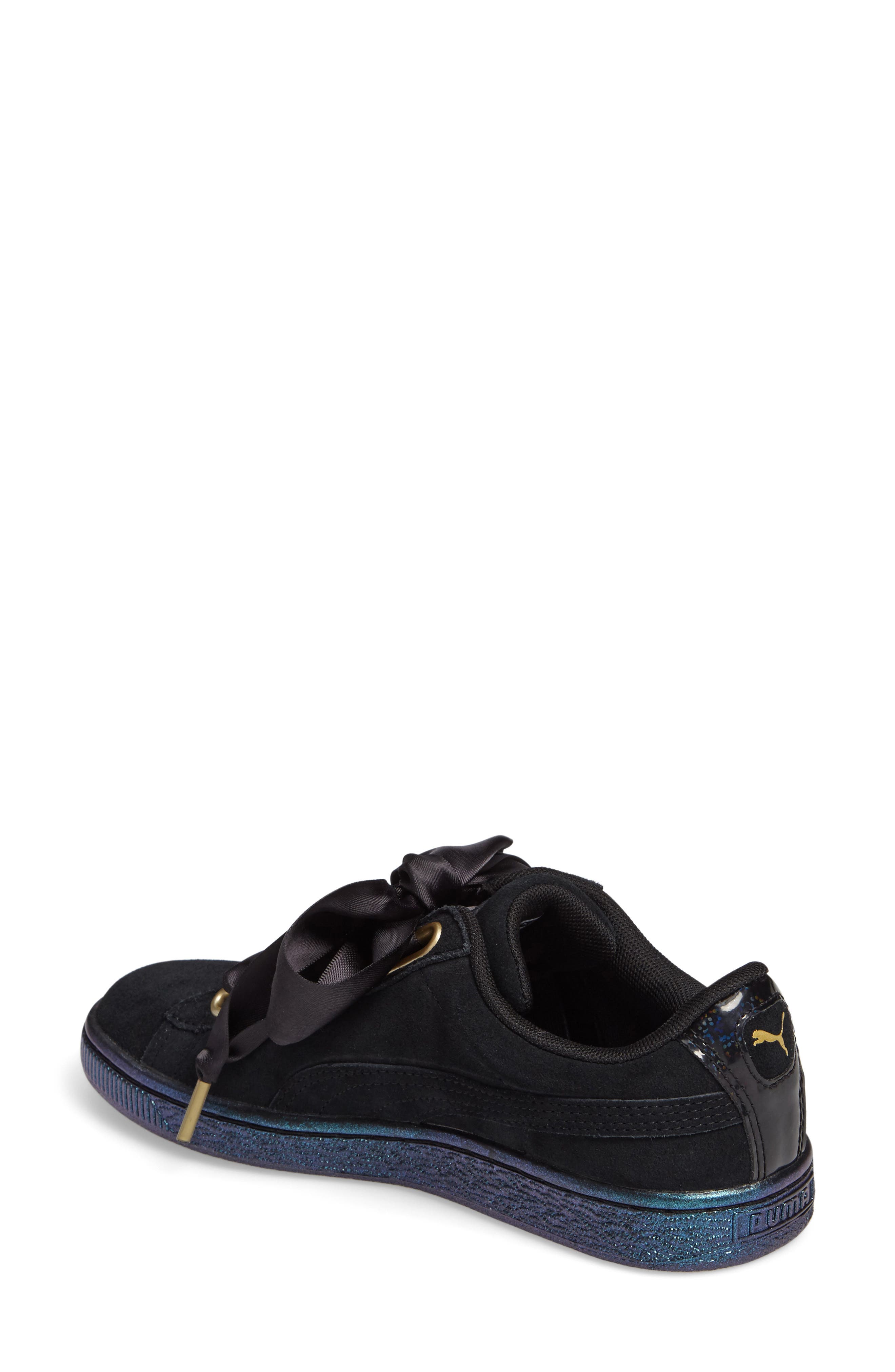 Suede - Heart Sneaker, Alternate, color, BLACK/ BLACK