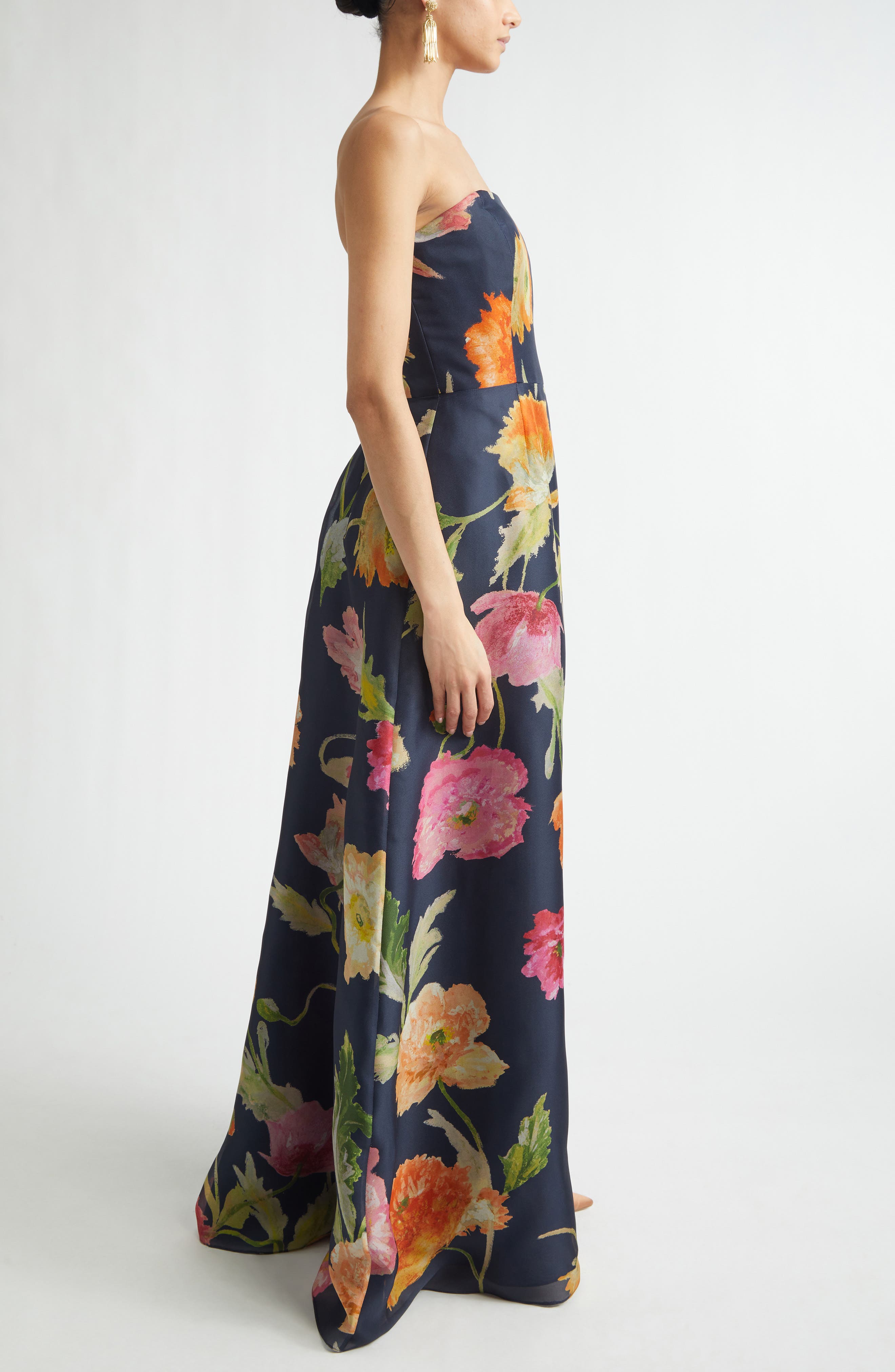 Carolina Herrera Poppy Print Strapless Silk Gown (Women) | Nordstromrack