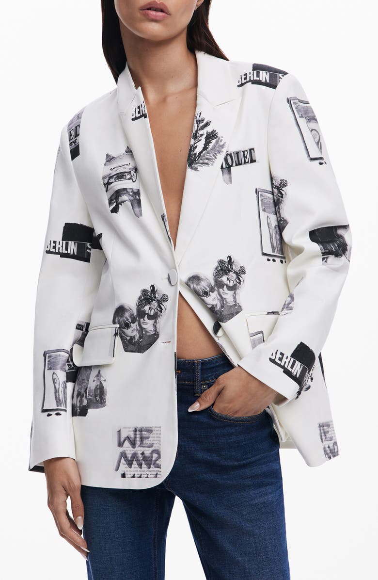 Desigual Collage Print Peak Lapel Blazer, Main, color,