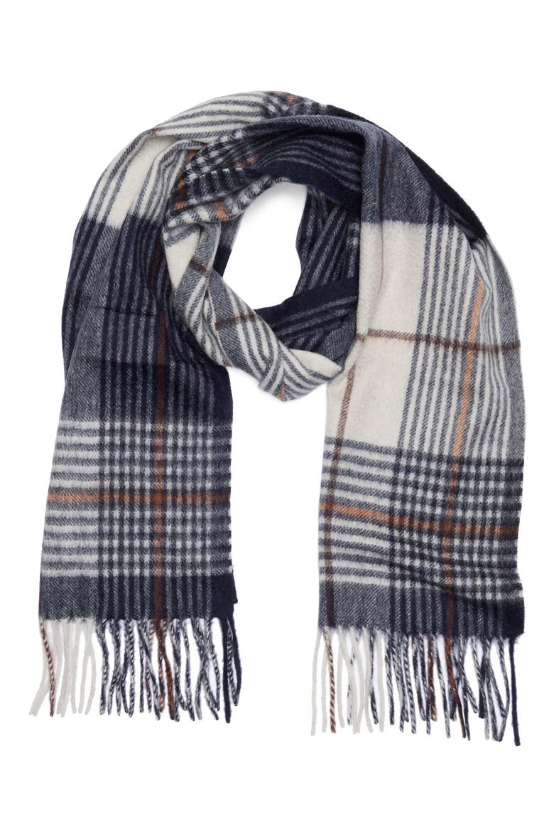 Men's Cashmere Fringe Scarf, Main, color, BEIGE PLAID