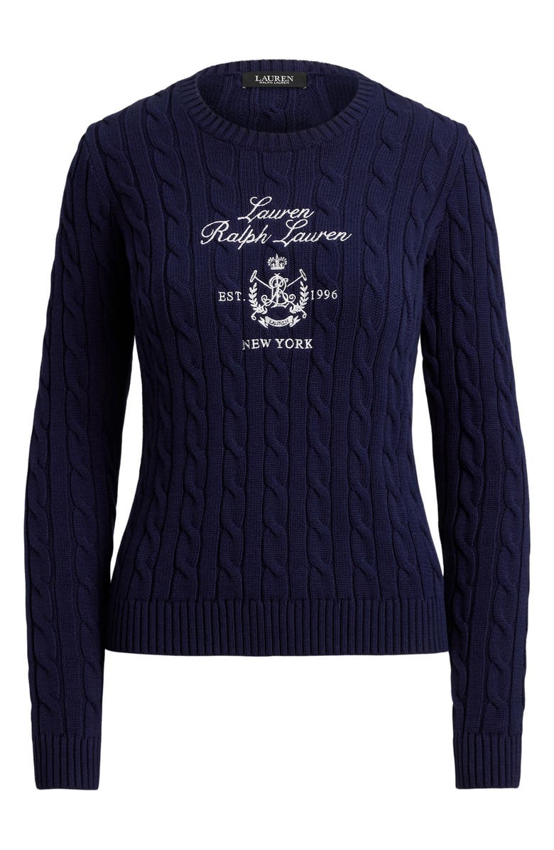 Lauren Ralph Lauren Cable Knit Embroidered Sweater, Alternate, color, Navy Blue