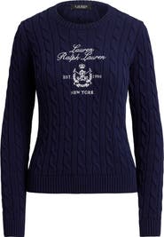 Lauren Ralph Lauren Cable Knit Embroidered Sweater