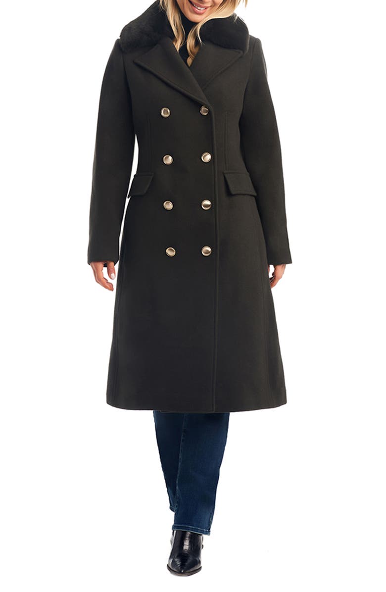 Vince Camuto Double Breasted Flare Coat, Main, color, Olive