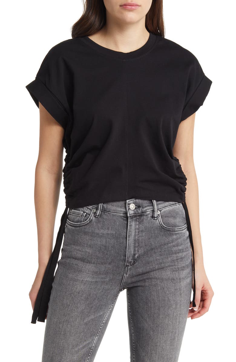 AllSaints Mira Side Ruched Cotton Crop Top, Main, color,