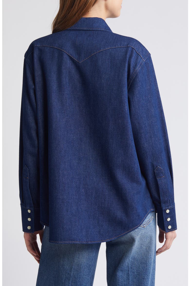 Oversize Western Organic Cotton Blend Denim Snap-Up Shirt, Alternate, color, BLUE DARK AMERICANO WASH