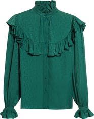 Saint Laurent Ruffled Silk Jacquard Button-Up Shirt