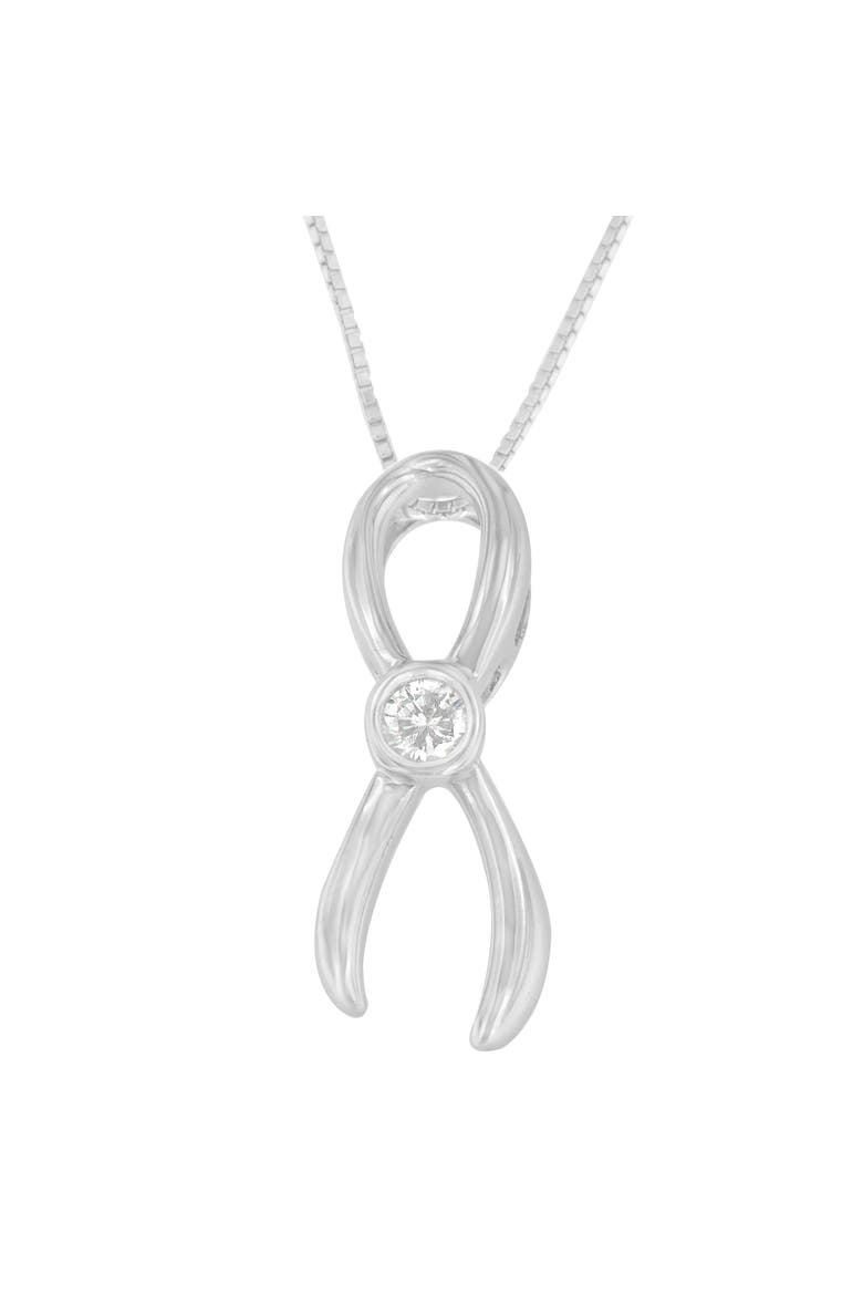 Silver 1/10 cttw Diamond Ribbon Pendant Necklace, Alternate, color, White