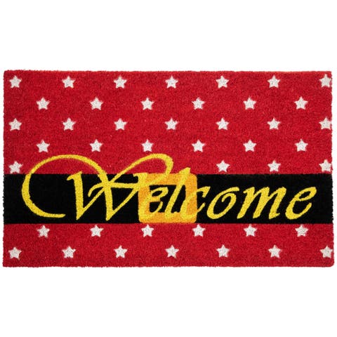 Red and White Santa Suit with Buckle "Welcome" Coir Christmas Outdoor Doormat 18" x 30"