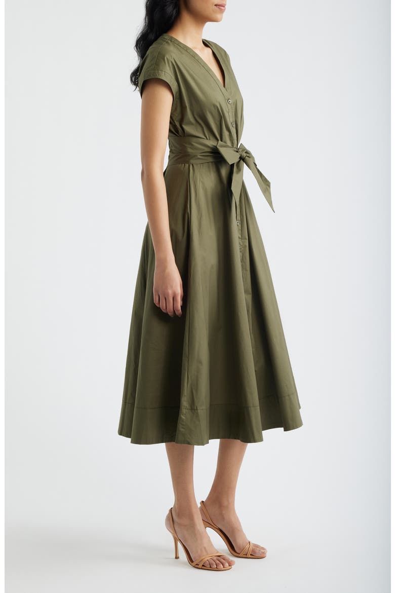 Tie Front A-Line Dress, Alternate, color, OLIVE NIGHT