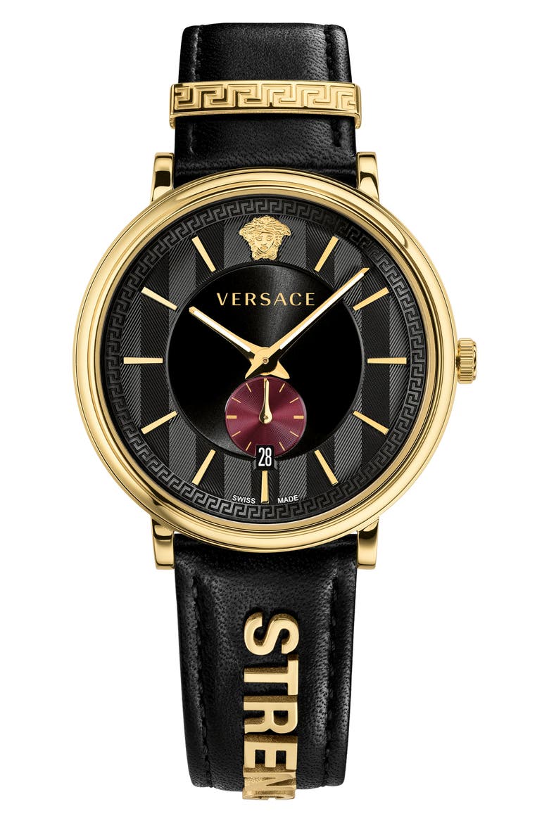 Manifesto - Strength Leather Strap Watch, 42mm, Main, color, YELLOW GOLD