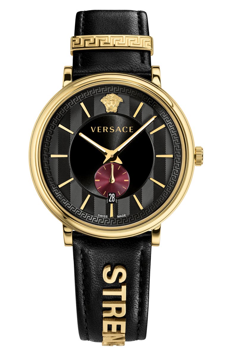 Versace Manifesto - Strength Leather Strap Watch, 42mm, Main, color,