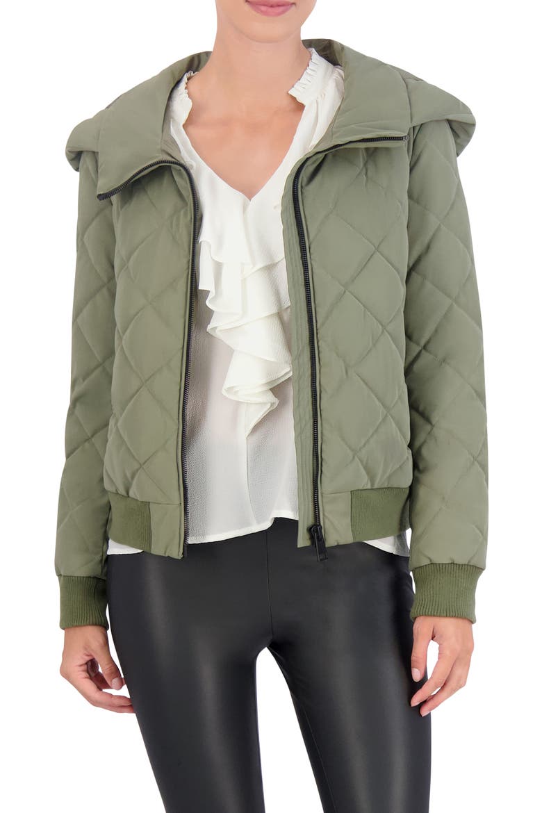 Water Resistant Hooded Quilted Bomber Jacket, Alternate, color, LIGHT OLIVE