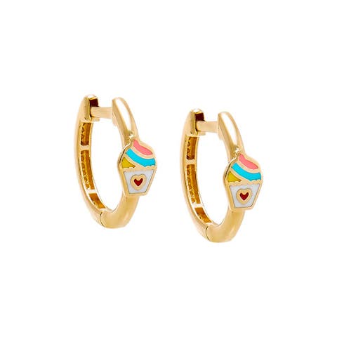 Kids Cupcake Huggie Earring 14K