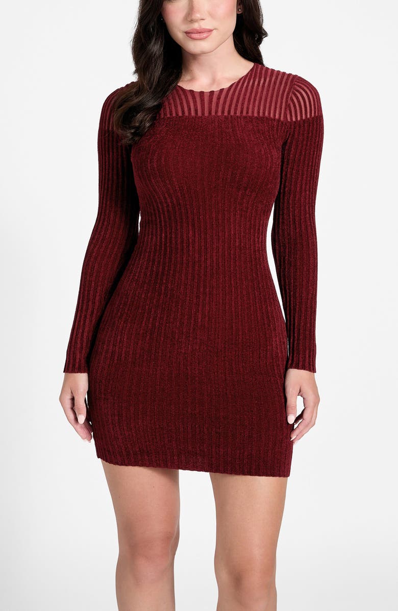 GUESS Rowena Long Sleeve Rib Chenille Sweater Dress, Alternate, color, Medium Red