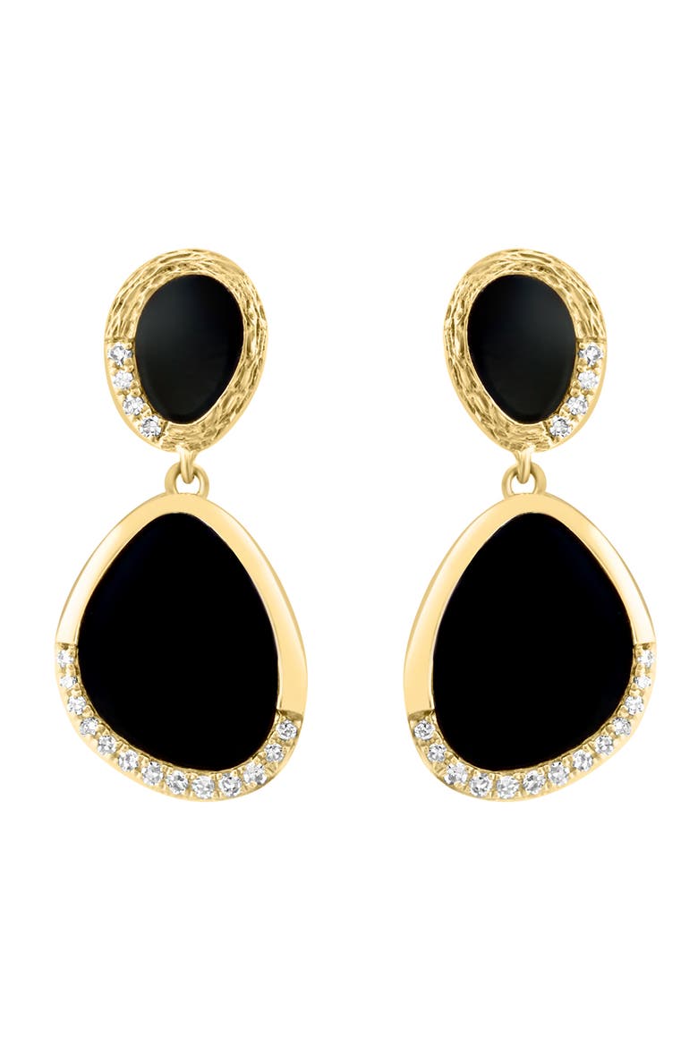 14K Yellow Gold Black Onyx Cabochon Drop Earrings, Main, color, 14K Gold