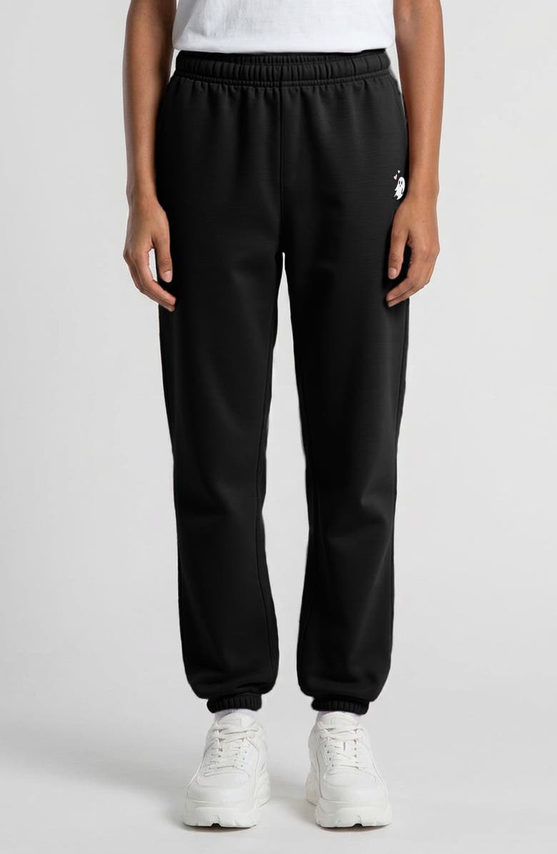 Dalix Heartly Ghost Midweight Relaxed Fleece Track Pants, Main, color, Black