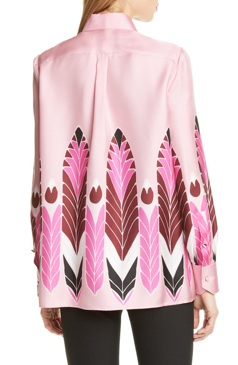 Valentino Feather Print Silk Crêpe de Chine Blouse, Alternate, color, 