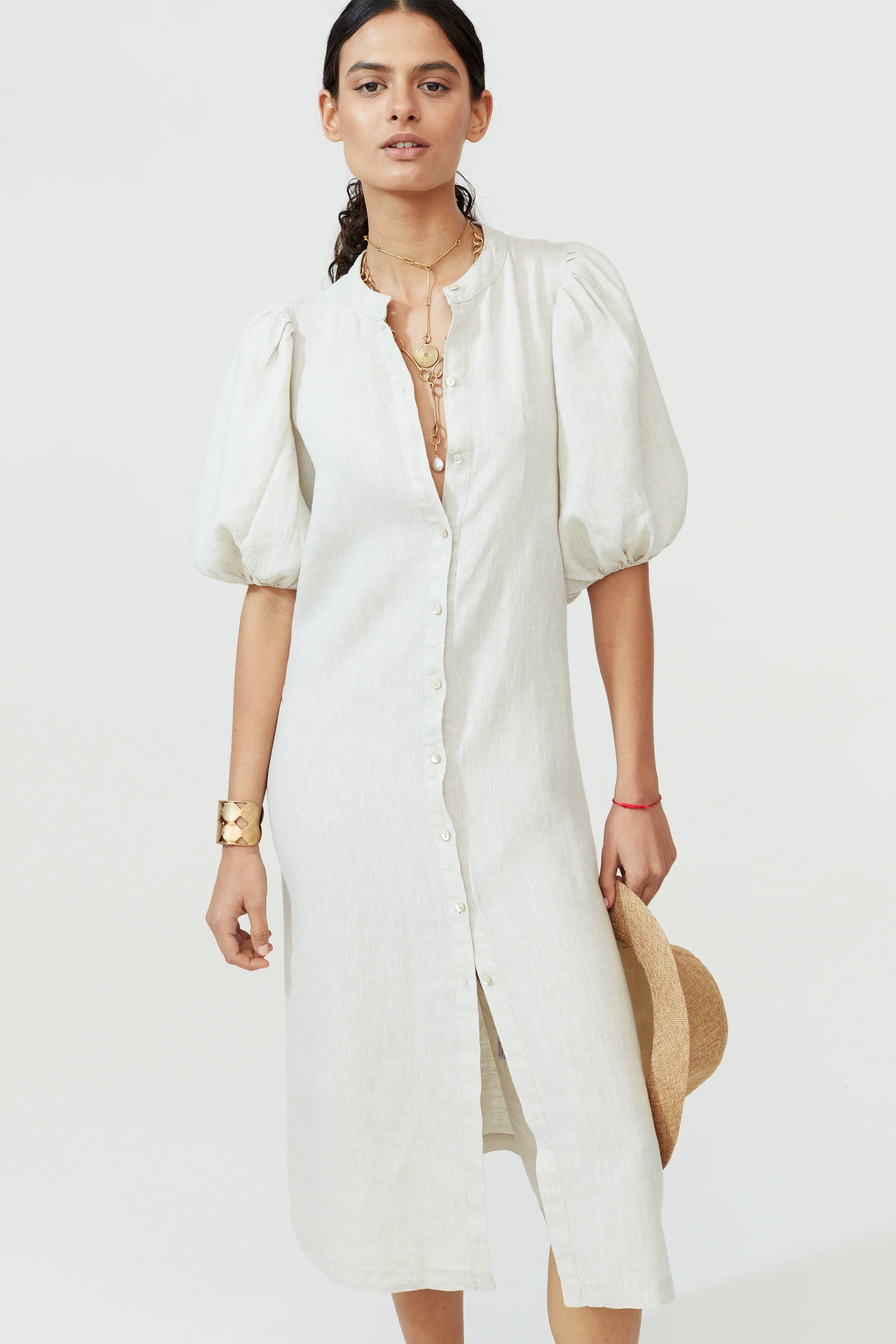 LANHTROPY Bubble Linen Dress in Natural 