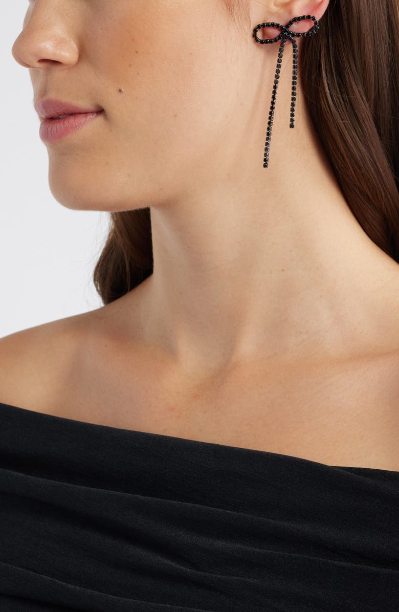 Open Edit Crystal Bow Drop Earrings, Alternate, color,
