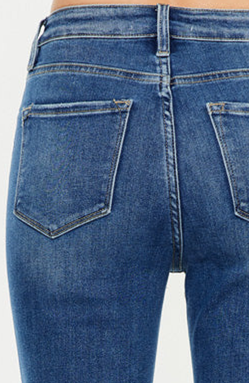Kancan High Rise Slim Straight Jeans In Medium Wash In Blue