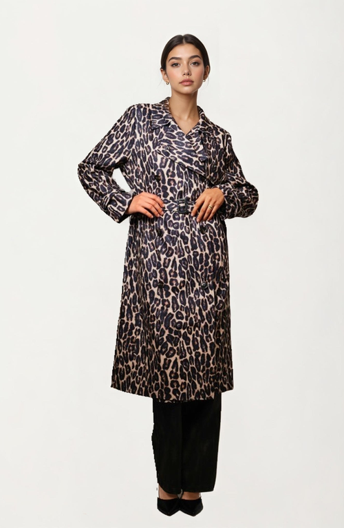 Knit and Lounge Belted Longline Coat in Leopard Print  product
