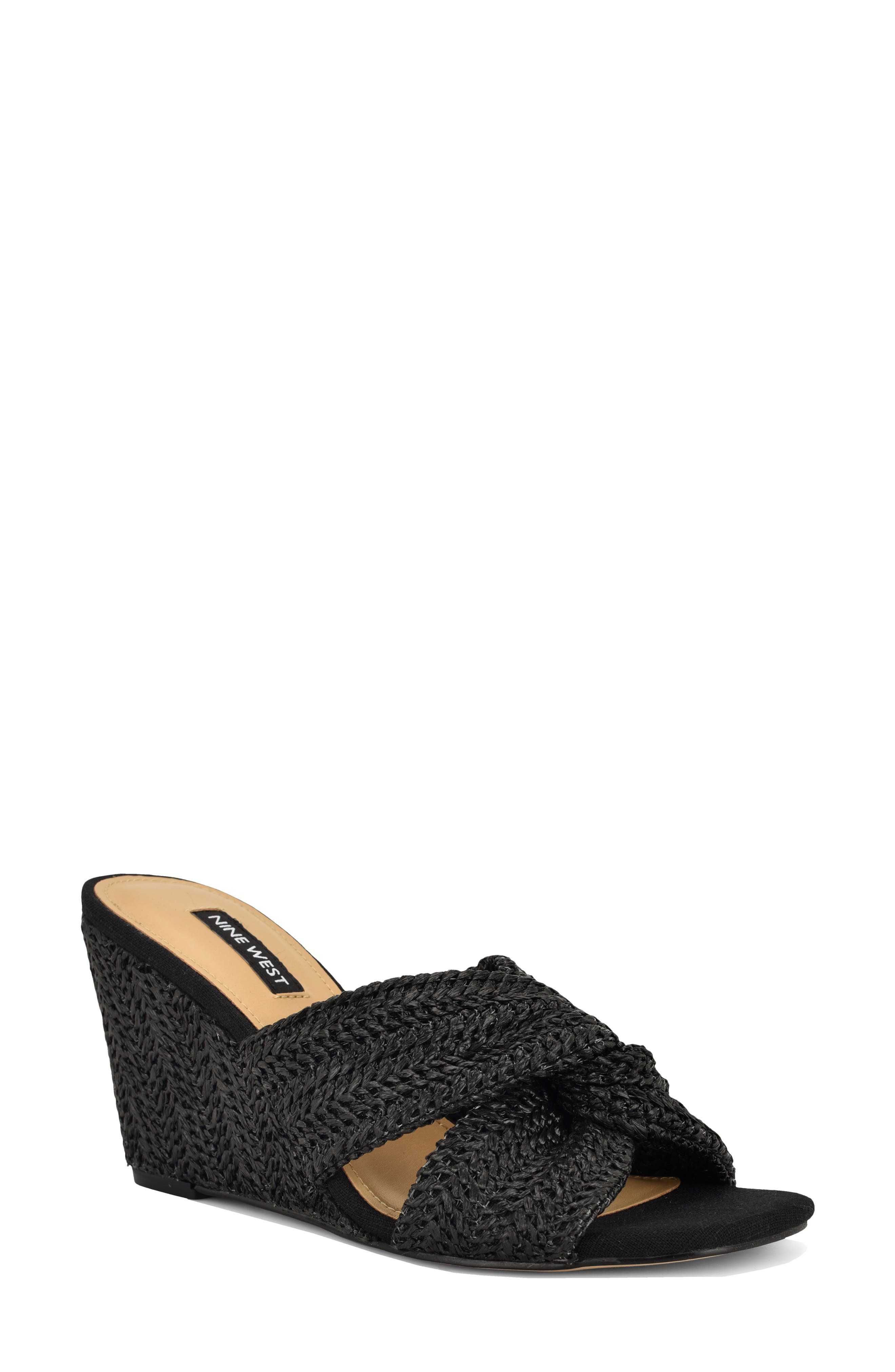 Nine West Nejia Wedge Sandal, Main, color, Black