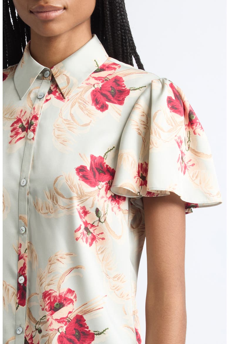 Wilted Poppy Flutter Sleeve Shirt, Alternate, color, POWDER BLUE MULTI