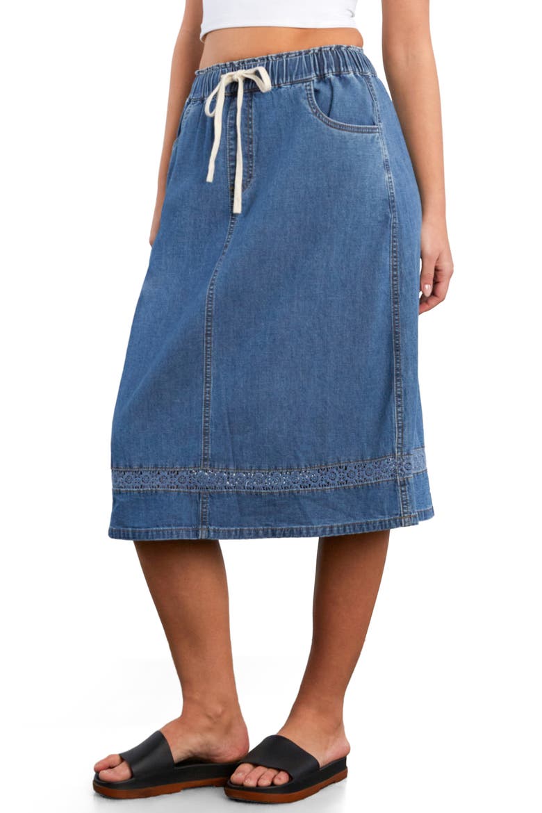Daisy Chain Inset Denim Drawstring Skirt, Alternate, color, EFFORTLESS BLUE