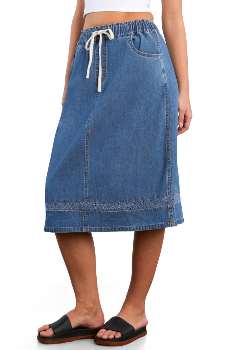 HINT OF BLU Daisy Chain Inset Denim Drawstring Skirt, Alternate, color, Effortless Blue
