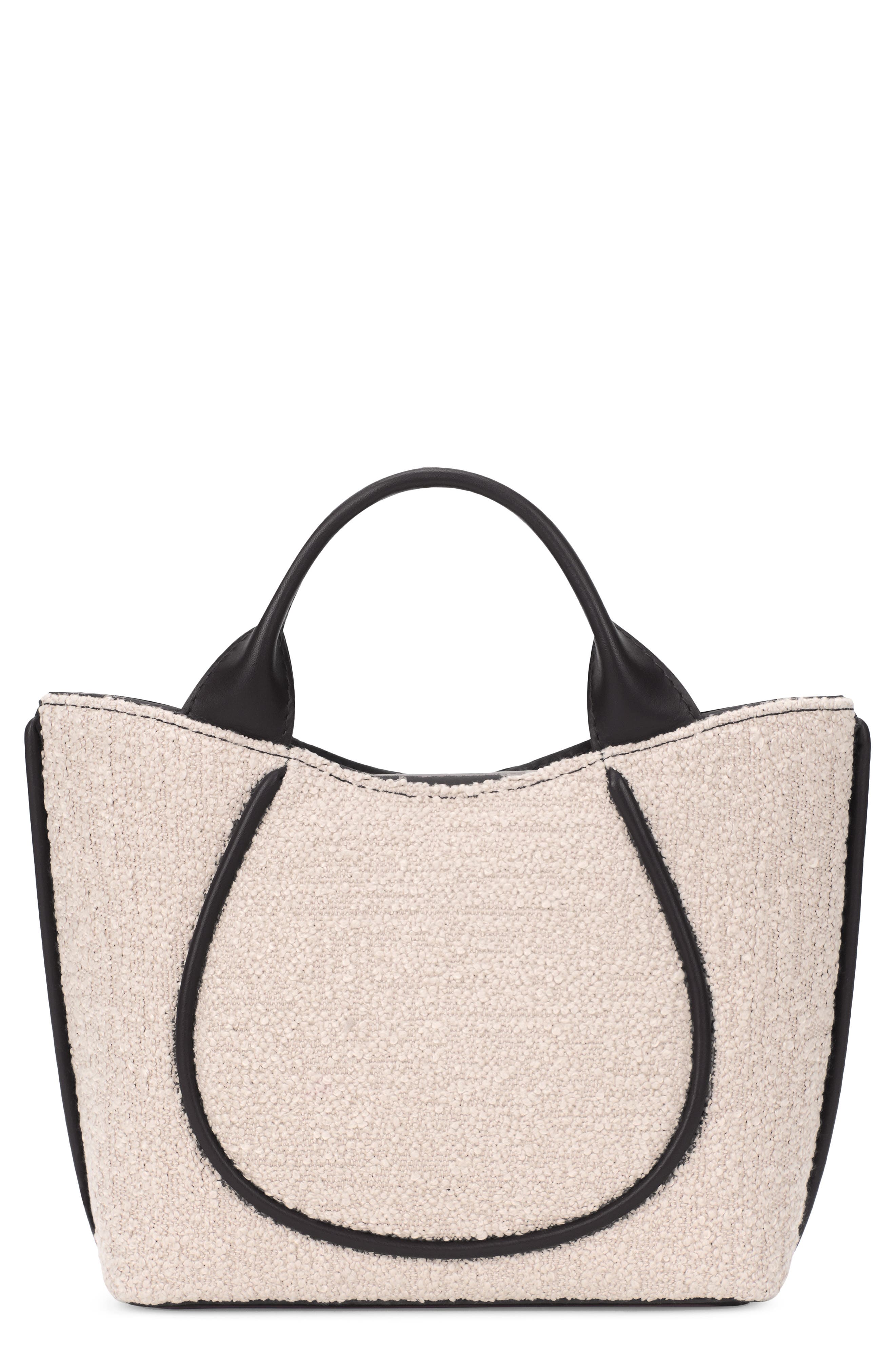 Katrina Mini Bouclé Leather Tote, Main, color, PUMICE/ BLACK