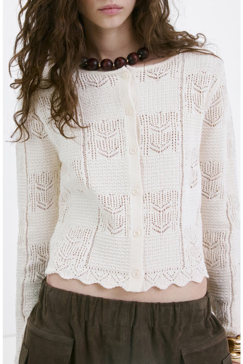 Pointelle Crop Cotton Blend Cardigan, Main, color, ECRU