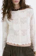 MANGO Pointelle Crop Cotton Blend Cardigan
