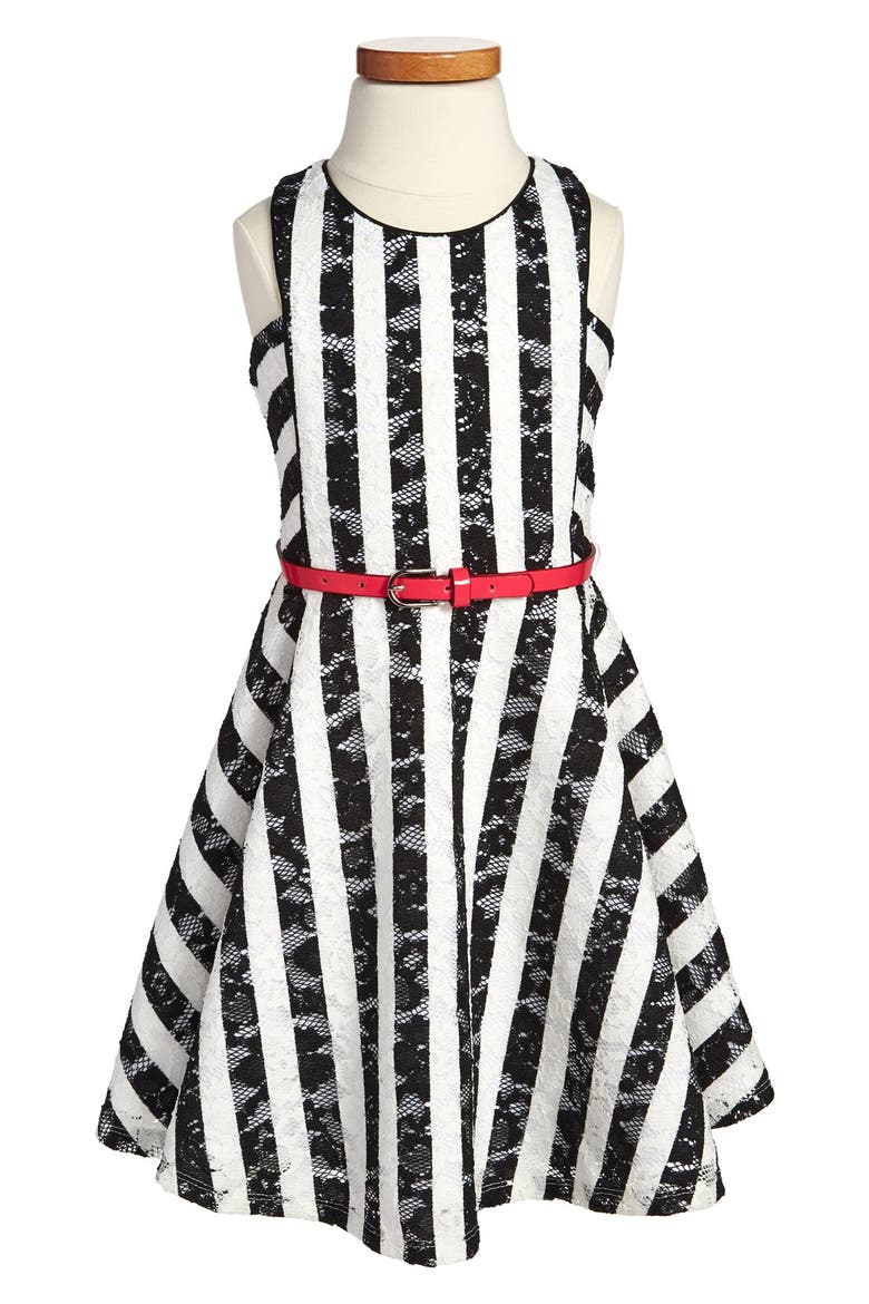 Lace Stripe Dress, Main, color, BLACK/ WHITE
