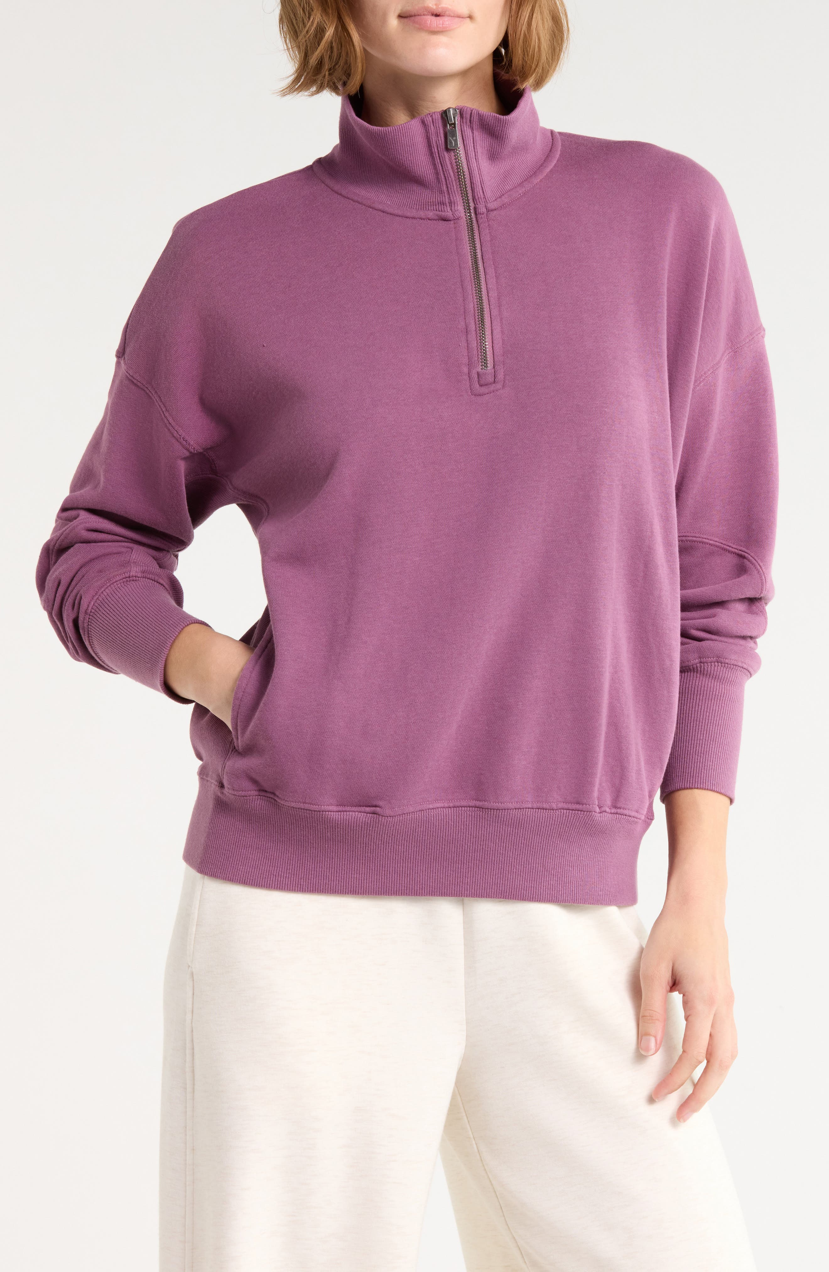 Rib Panel Quarter Zip Terry Pullover